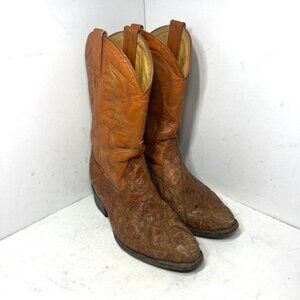 Herencia Men's Caramel Brown Exotic Cayman Fuscus Skin Leather Almond Toe Sz 8.5